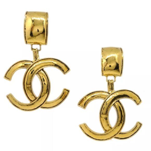Chanel CC Dangle Earrings Clip-On Gold 94P XX90389 - Picture 1 of 4